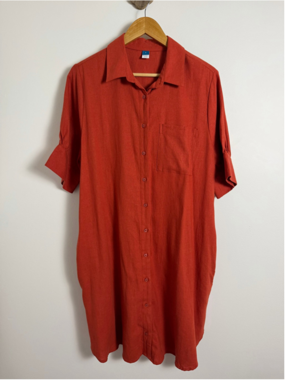 Old Navy Linen Blend Rust Button Front Shirt Dress L